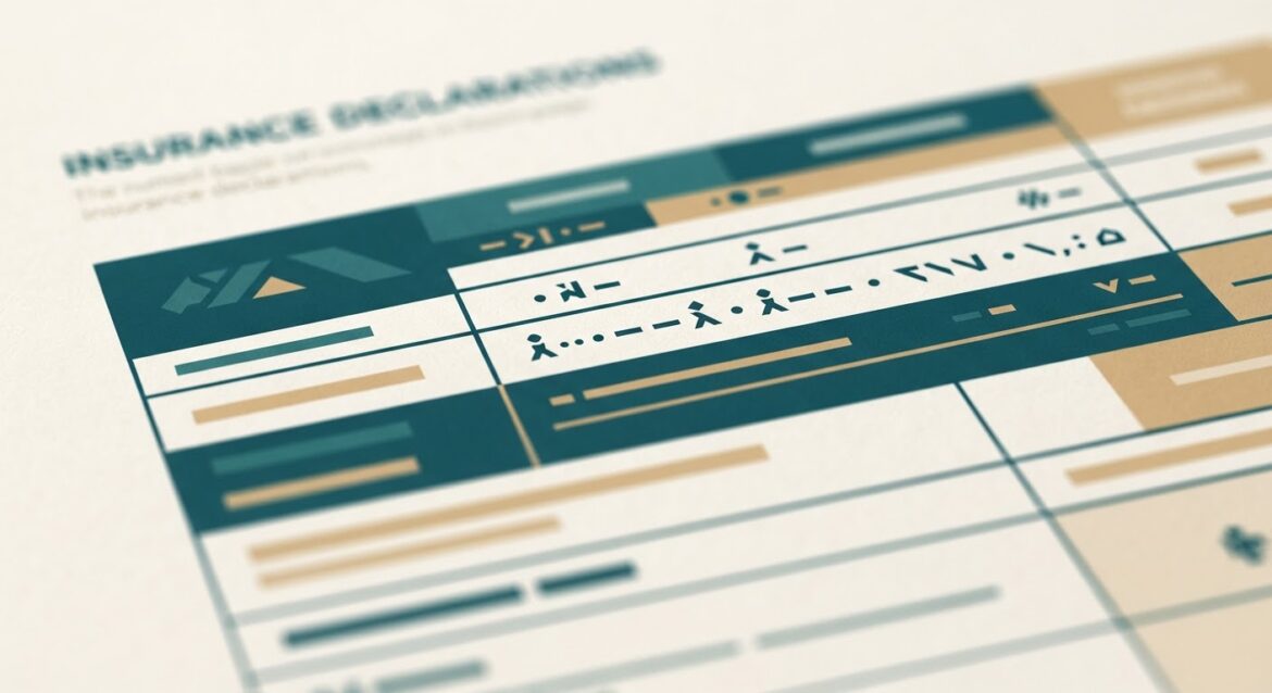 a close-up of a printed insurance declarations page with a row of coverage limit figures, out of focus except one line